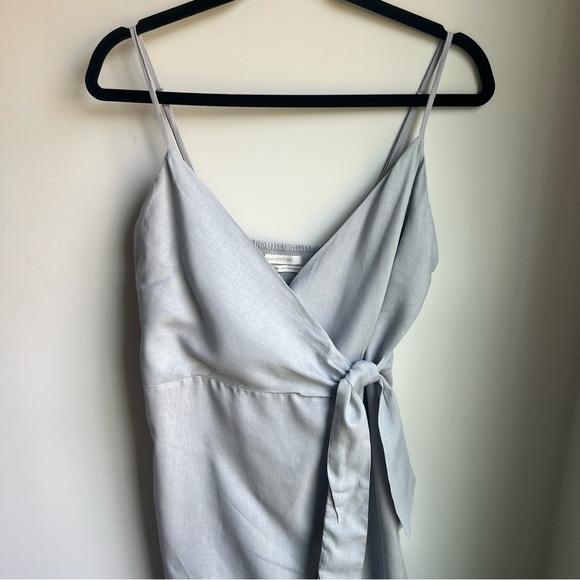 Urban Outfitters Grey Linen Blend Wrap Dress w/ Spaghetti Straps - Size Medium - Picture 4 of 13